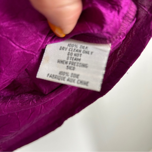 Eileen Fisher Purple Silk Mandarin Frog Closure Patterned Sleeveless Top Medium - Picture 5 of 6